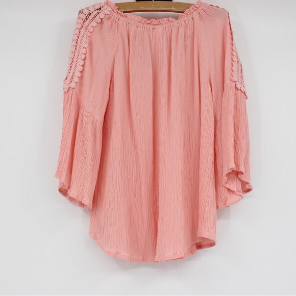 JUSTICE Girls Shirt Top 3/4 Length Peasant Boho Floral Lace Detail Size 10 - Picture 10 of 11